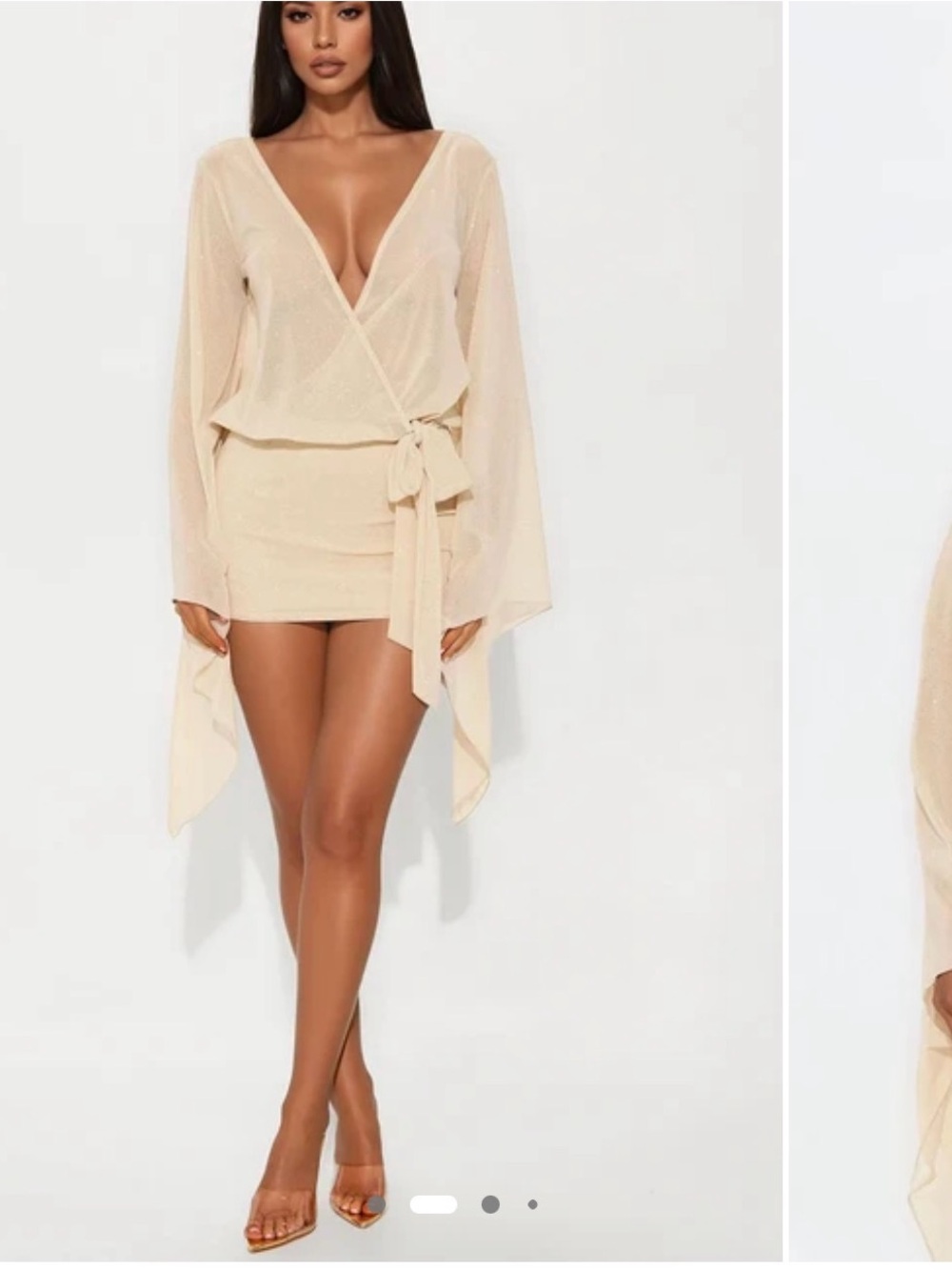 Fashion Nova Sheer Wrap Mini Dress in Cream